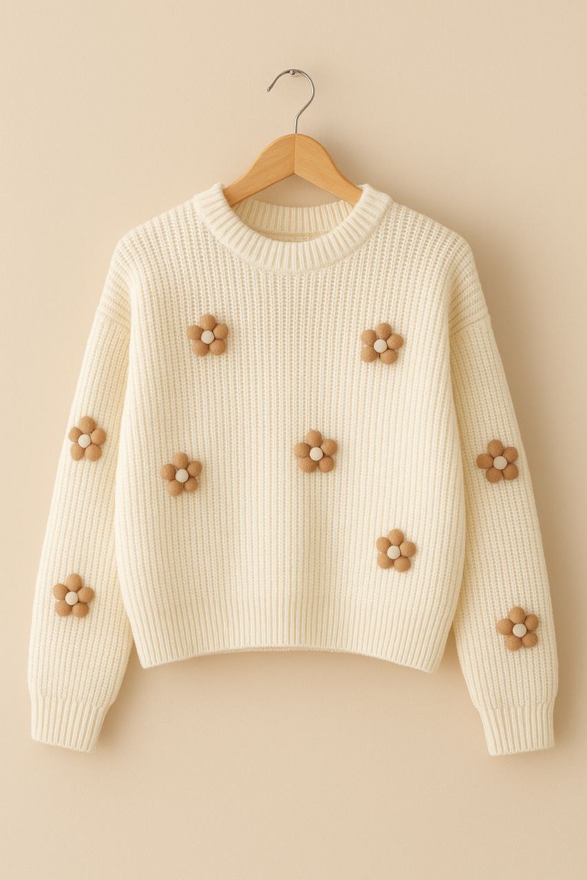 بافت زنانه مدل گل بابونه گرم‌دار  فری سایز