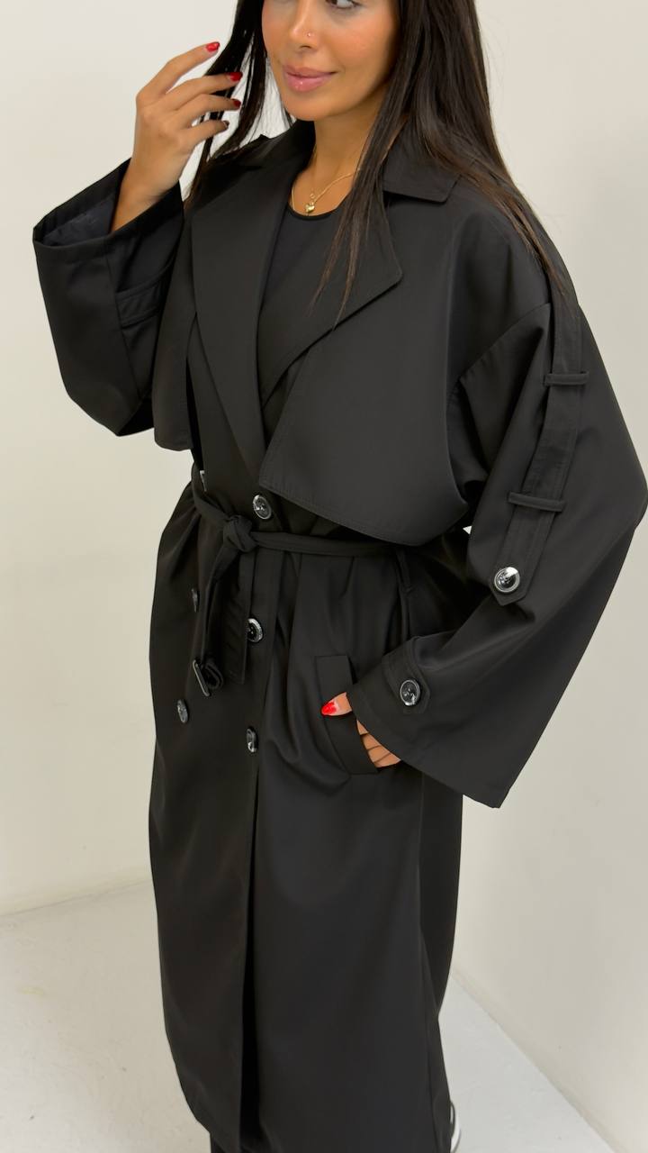 ترنچ کت بلند طرح پری، سانتانا آستردار،فری سایز ، ۵ رنگ